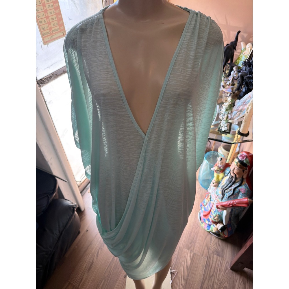 Pitusa Petite Mint Green Deep V-Neck Draped Beach Cover Up Dress Made in Peru